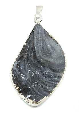 Collar Druzy Colgante Plato Plata Grande Cristal Drusy Seta Gris Ovalado Foto 1 de 2