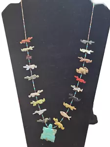 Collana vintage Zuni nativi americani multipietra intagliata tartaruga animale fetish - Foto 1 di 10