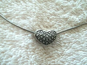 Vintage Signed AFTER THOUGHTS Heart Necklace, Silver Tone Metal, Detailed - Picture 1 of 3