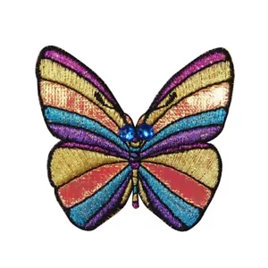 Shiny Wing Butterfly Patch Rainbow Bug Metallic Embroidered Iron On Applique - Picture 1 of 1