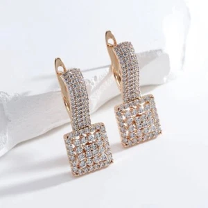 Elegantes pendientes pendientes criollos Huggie 585 RG oro rojo oro rosa con circonitas - Imagen 1 de 5