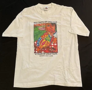 T-shirt vintage 1995 Taste of Chicago taglia GRANDE Food Festival Mayor Daley - Foto 1 di 4