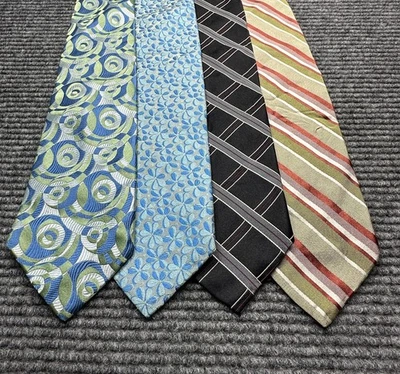 Lote de 4 Corbatas Express Para Hombre Hechas en EE. UU. 100% Seda Italiana Rayas Geométricas Foto 1 de 4