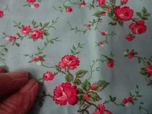 Tessuto cotone vintage metà secolo 2 3/4 iarde x 36" senza marchio-splendido floreale-blu BG - Foto 1 di 5