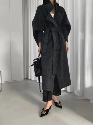 Abrigo Max Mara Mujer Cuello Alto Hebilla Cinturón Doble Cara Lana Cachemira Foto 1 de 4