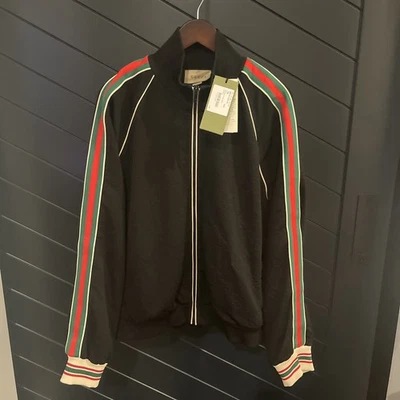 NUEVO CON ETIQUETAS Gucci GG Jacquard XXXL 3XL Jersey Cremallera Chaqueta Negra Verde Rojo Rayas RARO Foto 1 de 4