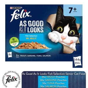 Felix Original Mieszany wybór w galaretce z witaminami D&E Mokra karma dla kotów, 144x85g - Zdjęcie 1 z 5