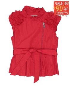 RRP€410 ERMANNO SCERVINO JUNIOR Taffeta Gilet Size 6Y Red Ruffle Mesh Trim Zip - Picture 1 of 4