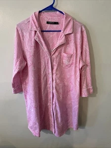 Lauren Ralph Lauren Women's Sleep Shirt Pink White Paisley Button Down Size XL - Picture 1 of 8