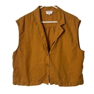 Lou & Grey Senf Dunkel Gold Gelb 100% Leinen Crop Ärmellos Top XL Knopfleiste - Bild 1 von 8