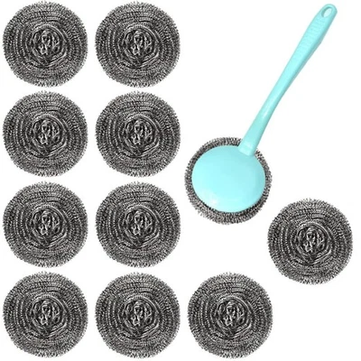 H&W 10Pcs Steel Wool Scrubber,Stainless Steel Scrubber,Steel Wool Pads with 1Pcs - Image 1 of 4