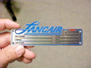 Lancair Aircraft data plate deep acid etched stainless steel - Bild 1 von 7