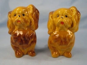 Pekingese Dog Salt & Pepper Shakers Fluffy Brown Figural Retro Nice (O) - Picture 1 of 6