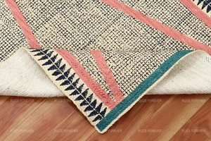 Jute Runner Area Rug Hand Braided Block Print Living Room Blue Kilim 2x10 4x8 ft - Picture 1 of 15
