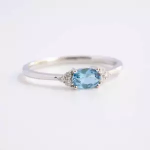 Natural Aquamarine and Moissanite Gemstone 14K White Gold Engagement Ring N593 - Picture 1 of 5
