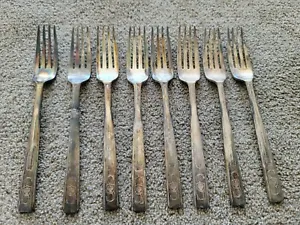 Complete Set for Eight (8) VINTAGE Collectible FORKS Reed & BARTON SILVER Plate  - Picture 1 of 8