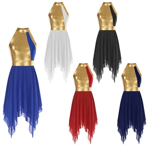 Liturgical Praise Dance Worship Dress for Women Metallic Gold Hi-Low Dancewear - Picture 1 of 62