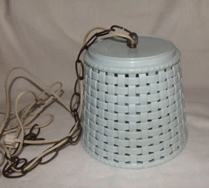 Vintage Gensini Swag Lamp Basket Weave Thick Plastic Blue Italy - Picture 1 of 4