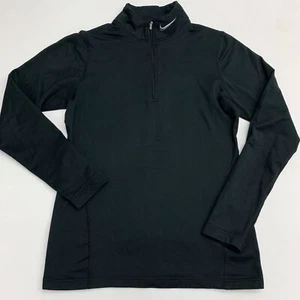 Nike Fit Dry 1/4 Zip Up Athletic Jacket Boys L Black Fleece Lined Long Sleeve - Picture 1 of 10