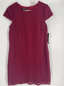 NWT SUZI CHIN crochet/lace overlay sheath dress sz 8 cap sleeve burgundy lined - Picture 1 of 11