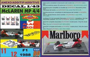 ANEXO DECAL 1/43 MCLAREN MP 4/4 1988 AYRTON SENNA & ALAIN PROST (08) - Picture 1 of 1