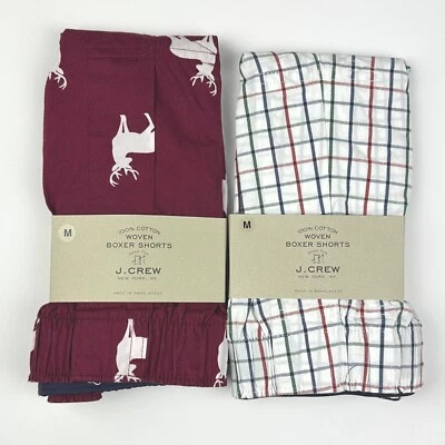 J Crew Boxers Men's MEDIUM 2 Pair Deer Print & Check Box Plaid Boxer Shorts - Image 1 of 2