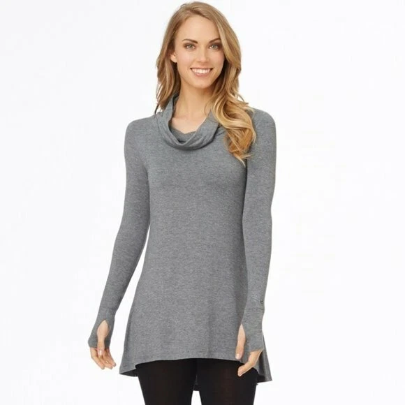 Cuddl Duds Womens Gray Soft Wear Cowlneck Long Sleeve Tunic Top Sz M