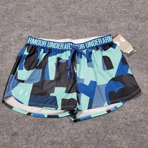 Under Armour Shorts Girls XL Blue Black Athletic Stretch Loose Heatgear Kids NEW - Picture 1 of 10