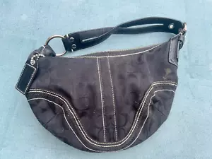 Coach Signature Purse 10599 Hobo Monogram Black/Canvas Leather Shoulder Bag - Picture 1 of 12