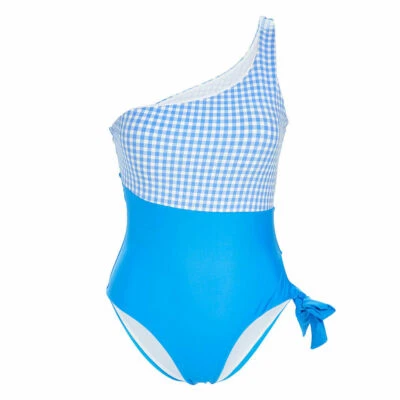 Traje de baño para mujer Vigoss azul blanco a cuadros de guinga acento 1 pieza 2xPlus #BCHC8L Foto 1 de 3