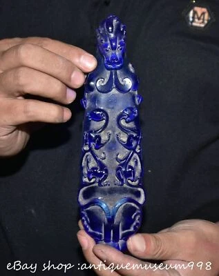 8" Old Chinese Blue Coloured glaze Carved Dynasty Dragon Hook Statue - Image 1 of 4