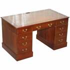 MAHOGANY TWIN PEDESTAL PARTNER DESK LEATHER TOP DESIGNED TO HOUSE COMPUTER  