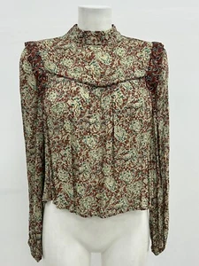 Ex Pull & Bear Ladies Fall Floral High Neck Puff Sleeve Cropped Blouse Size MED - Picture 1 of 11