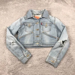 Chaqueta Levis Trucker Niñas Grandes L Envejecida Lavado Ligero Denim Recortada - Imagen 1 de 14