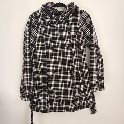 Metaphor W Abrigo a Cuadros Blanco y Negro Doble Pecho Cinturón Encanto Chaqueta Chaquetón Foto 1 de 4