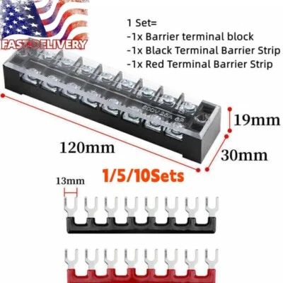 Dual Row 8 Position Screw Terminal Electric Barrier Strip Block 600V 25A TB-2508 - Image 1 of 3