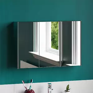 Tiano Triple Door Wall Cabinet Stainless Steel Mirrored Vanity Bathroom Cupboard - Picture 1 of 8