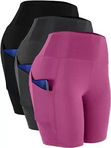 Women's High Waist Spandex Yoga Shorts for Bike Running Two Side Pockets10Bla... - Picture 1 of 7
