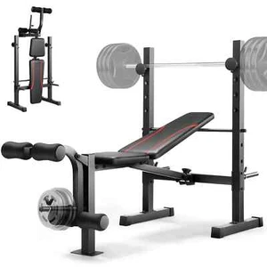 Foldable Weight Bench Press Adjustable Workout Bench w/Squat Rack &Leg Developer - Picture 1 of 14