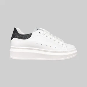 Sneaker ML Damen Leder weiß/schwarz Glitzer kariert Made in Italy 40 - Bild 1 von 3