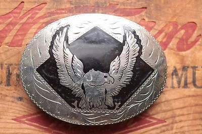 Hebilla de cinturón occidental vintage hecha a mano para motocicleta motociclista águila incrustación Foto 1 de 2