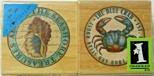 Set of 2 Seafood Reasturant Wood-mounted Rubber Stamps 1-3/4" each Inkadinkado - Picture 1 of 2