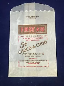 Borsa snack vintage anni '40 Choco-A-Choo Cocoanuts pronto soccorso per gli affamati - Nuova! - Foto 1 di 3