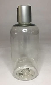 Empty 300ml Plastic Clear Boston Bottle & Matt Silver Disc Top ANY AMOUNT - Picture 1 of 3