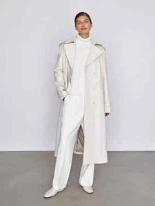 Cappotto lungo donna vera pelle vera pelle di agnello elegante bianco con cintura trench coat - Foto 1 di 5