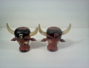 Wood Ware Red Bull Wooden Salt and Pepper Shaker Set Japan Mid Century Vintage - Picture 1 of 8