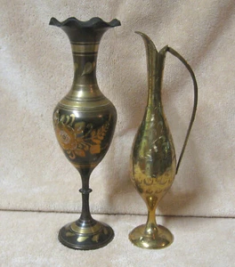 2 Vintage geätzte indische Knospenvasen 11 1/4" & 10 3/4" - Bild 1 von 3