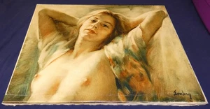 Evelyn Embry Oil on Canvas Original Painting 22" x 27" - Damaged - 1970's 1980's - Picture 1 of 6