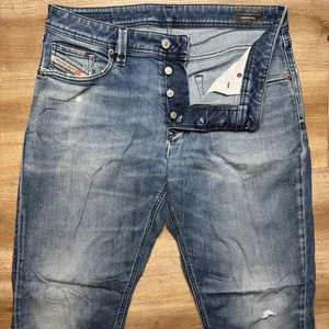 Diesel Jeans Men 33x32 Blue Larkee-Beex Regular Tapered Stretch Distressed 009ER - Picture 1 of 14