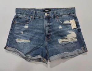 AERO Women's Blue Denim Distressed Mom Shorts Size 12 - Picture 1 of 4